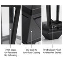 Three-panel close-up: >90% Glass UV-Resistant No Yellowing (left), Die-Cast Al Anti-Rust Coating (center), IP44 Splash-Proof All-Weather Sealed (right), highlighting material durability and weather resistance for Australian outdoor conditions.