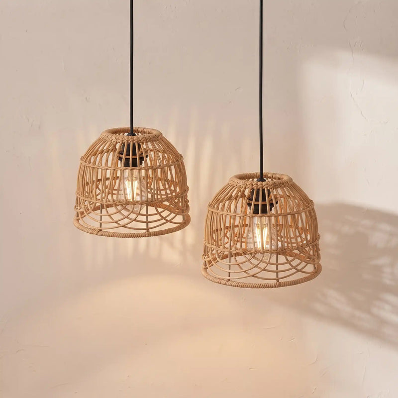Haiku Kasa Solar Rattan Twin Pendant, Remote