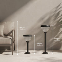 Goya PT0301 solar garden path light shown in adjustable height configurations