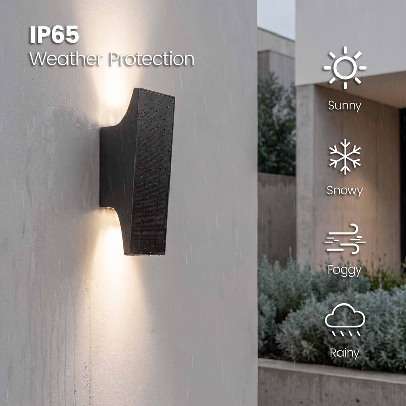 IP65 weatherproof PT0710 solar wall light for outdoor use in rain, snow, sun and fog