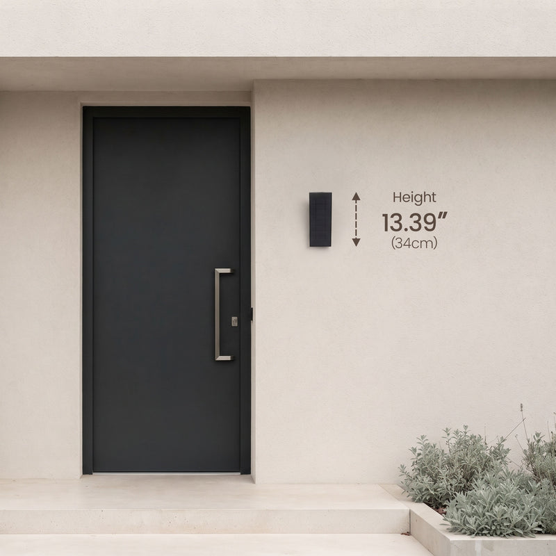 PT0710 solar wall light with 34cm height installed beside a modern front entrance