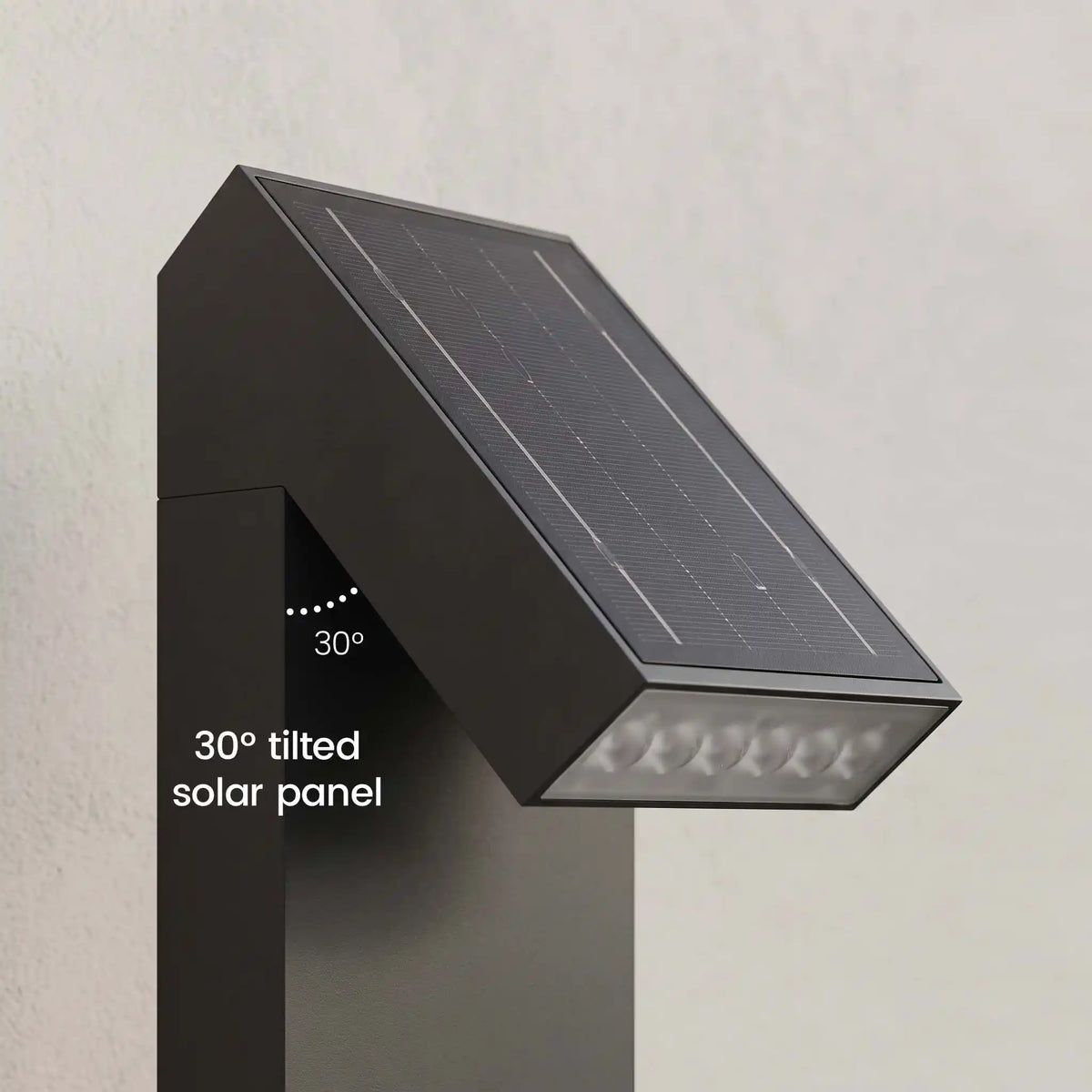 PT0723 solar pathway light with 30-degree tilted solar panel and downward LED light