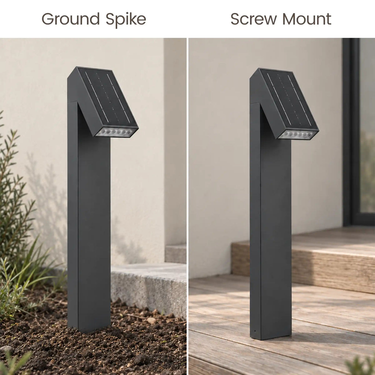 PT0723 solar pathway light with ground spike and screw mount installation options