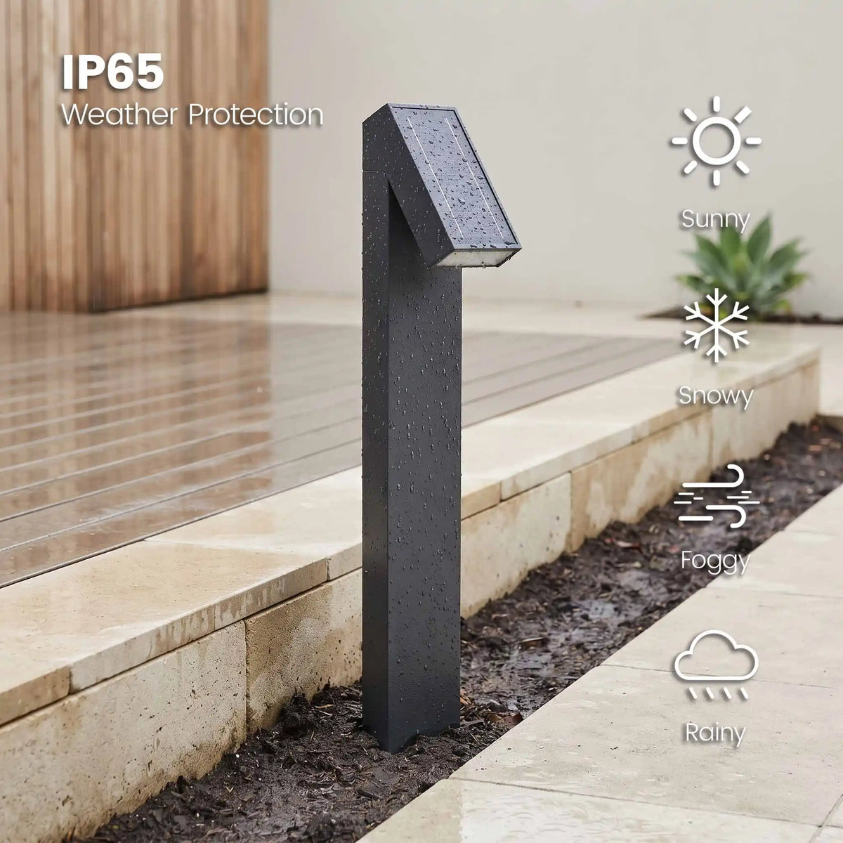 IP65 weatherproof PT0723 solar pathway light for outdoor use in rain, snow, sun and fog