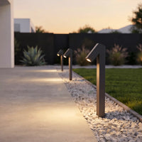 PT0723 solar pathway lights illuminating a modern outdoor walkway with warm focused light