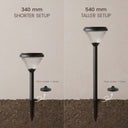 Ulyx PT0300 solar garden light with short and tall setups and ground stake or base mounting