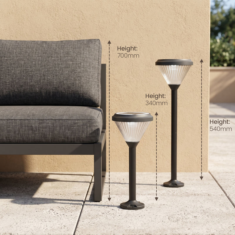 Ulyx PT0300 solar garden path light shown in three height configurations