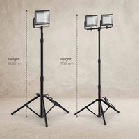E027EI portable LED work light tripod height comparison for single and twin-head models