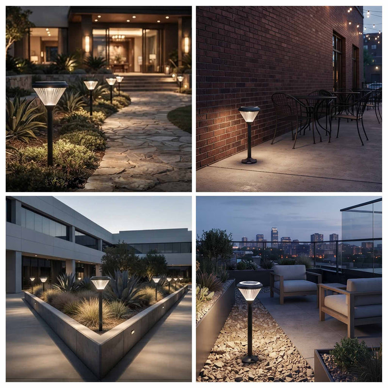Ulyx PT0300 solar pathway light illuminating walkways, landscaped gardens and patios at night