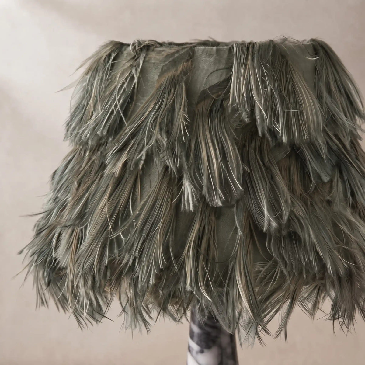 Close-up of the textured fabric shade on the Freehand Arabescato Marble Table Lamp