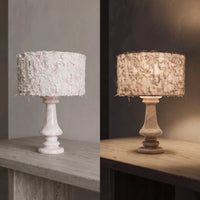 First Blush Rainbow Rose Marble Table Lamp shown unlit and glowing with warm light