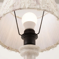 View inside the fabric shade showing the E27 bulb socket on the marble table lamp
