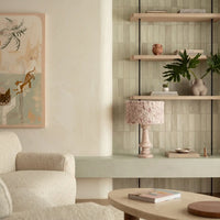 First Blush Rainbow Rose Marble Table Lamp styled on a living room shelf
